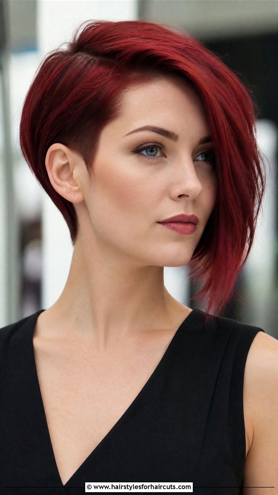 Ruby Red Asymmetrical Cut - 25 fire hairstyles - 25 fire hairstyles
