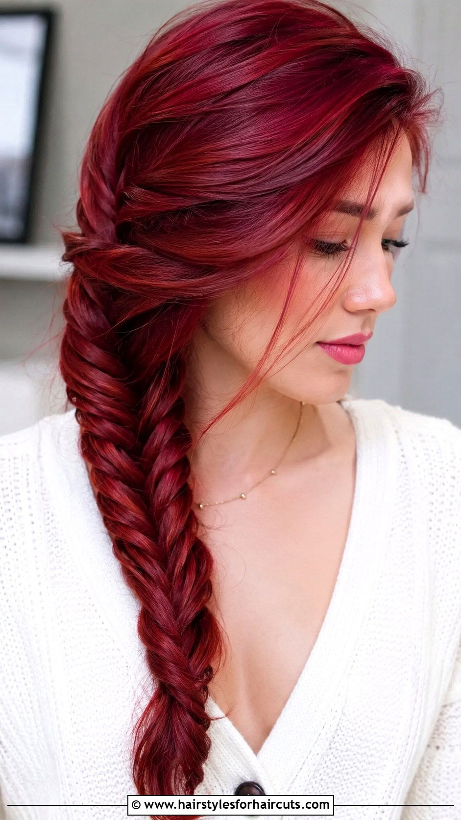 Ruby Red Fishtail Braid - 25 red hairstyles for women - 25 red hairstyles for women