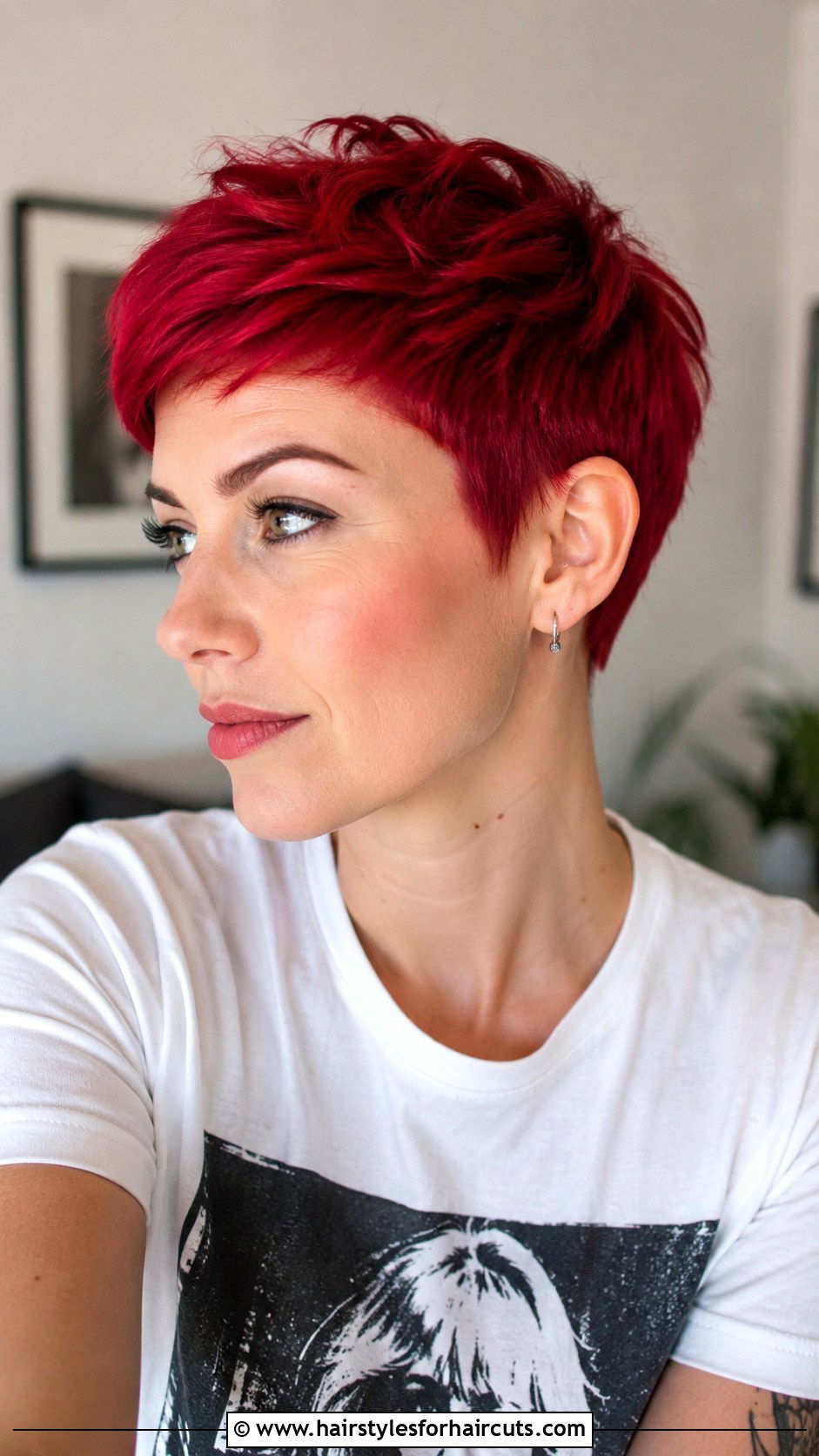 Ruby Red Short Pixie Cut - 25 color haircuts - 25 color haircuts