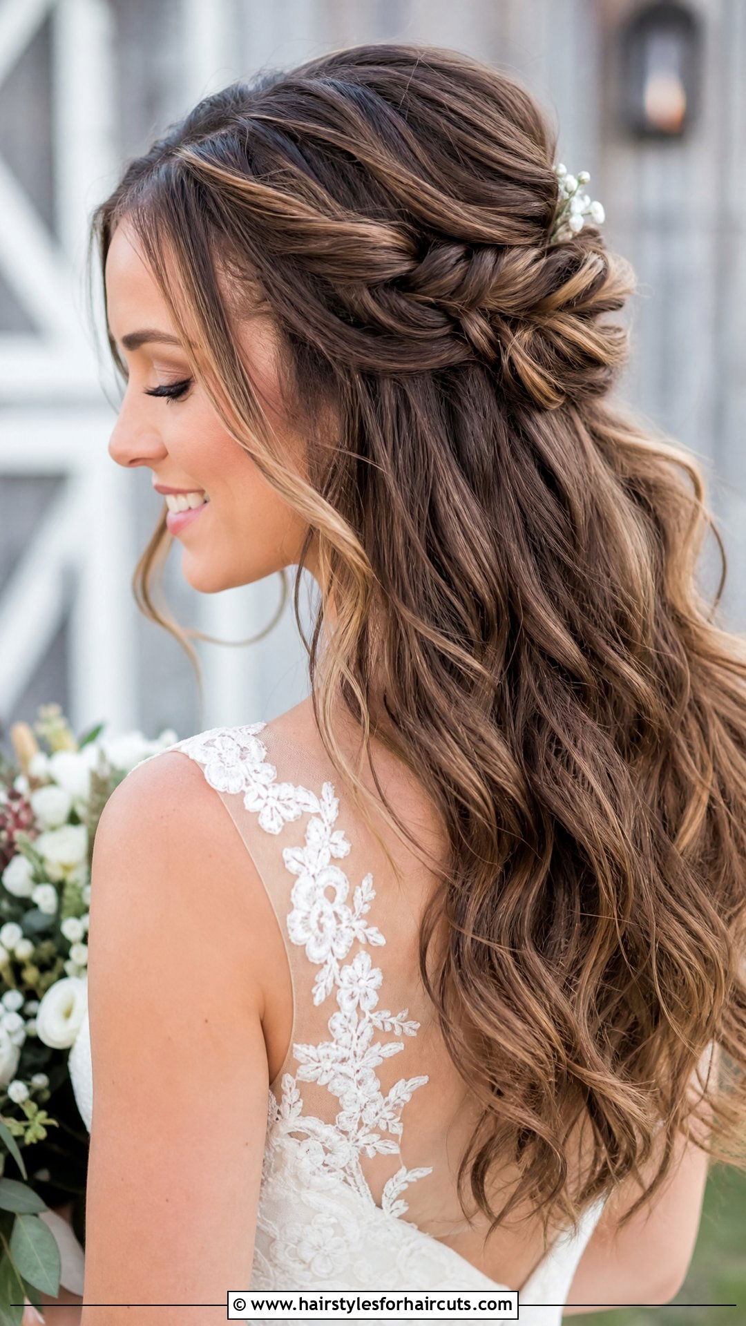 Rustic Chic Half Updo Wedding Hairstyle - 25 half updo wedding hairstyles for long hair - 25 half updo wedding hairstyles for long hair