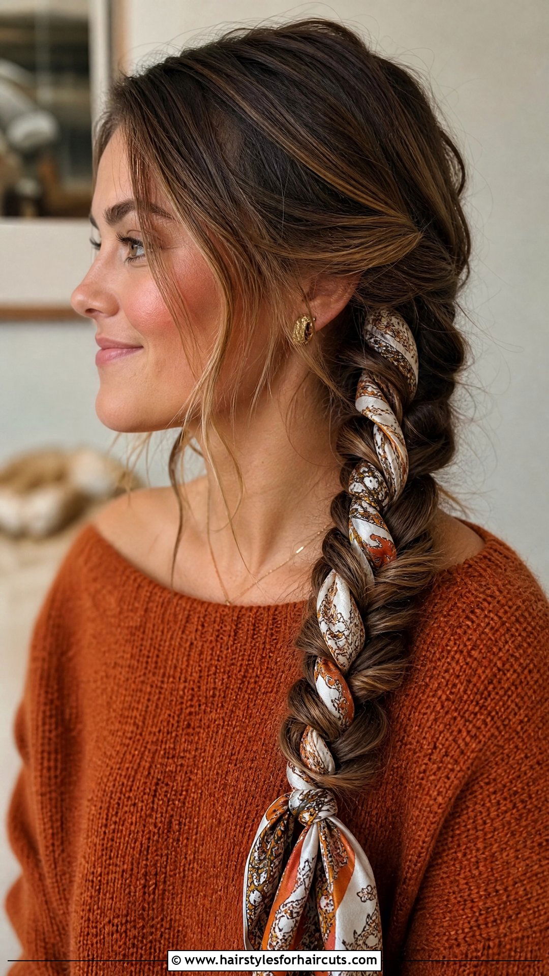 Scarf Accented Fishtail Braid - 25 scarf hairstyles for curly hair - 25 scarf hairstyles for curly hair