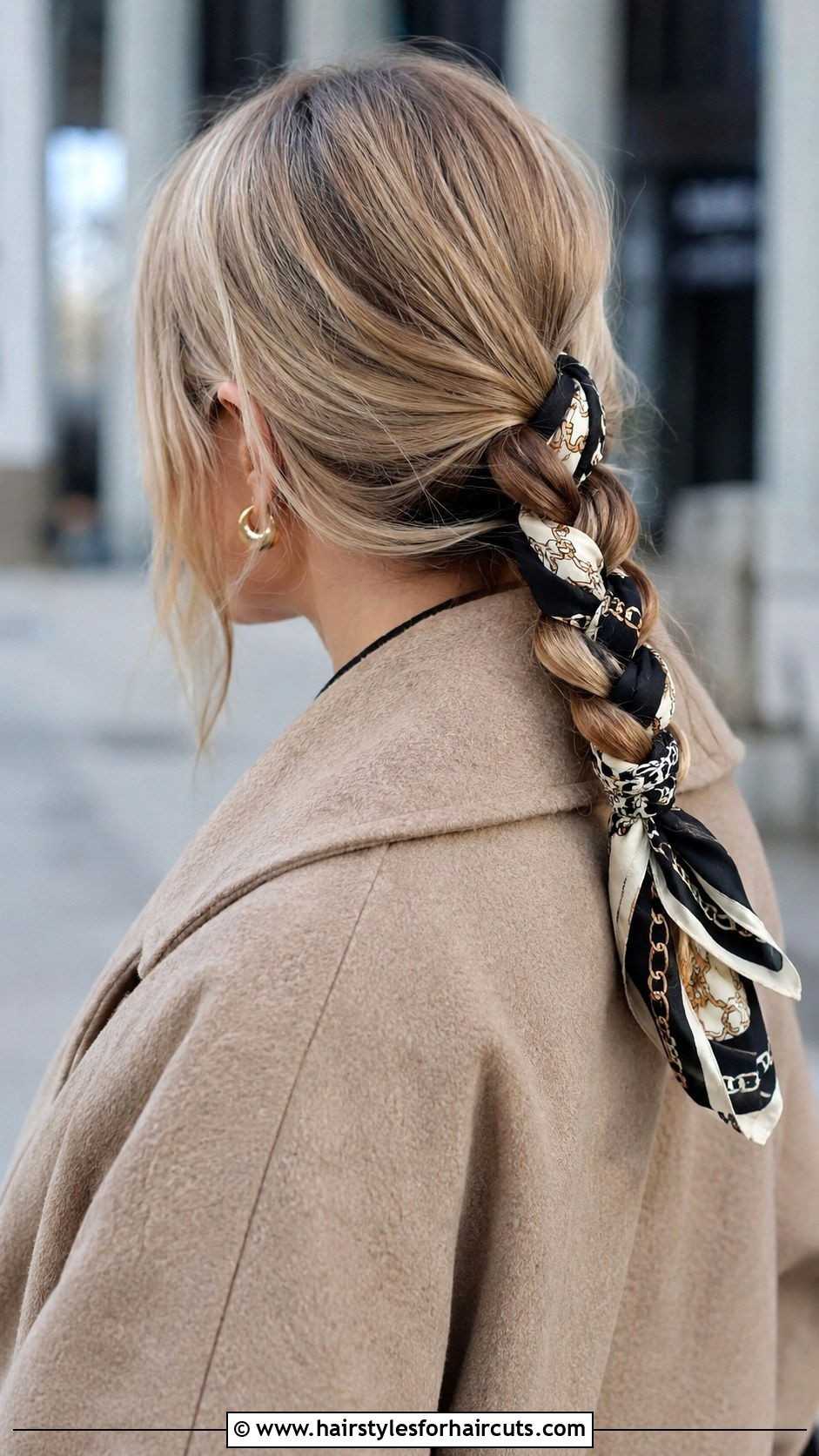Scarf Braided Ponytail - 25 cute fall hairstyles for medium hair - 25 cute fall hairstyles for medium hair