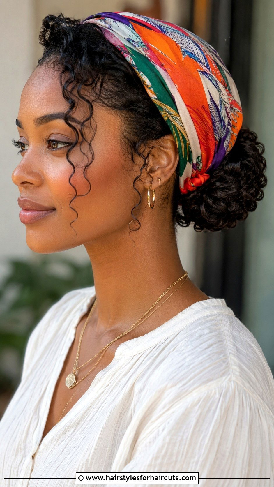 Scarf Wrapped Curly Updo - 25 curly pin up hairstyles for black hair - 25 curly pin up hairstyles for black hair