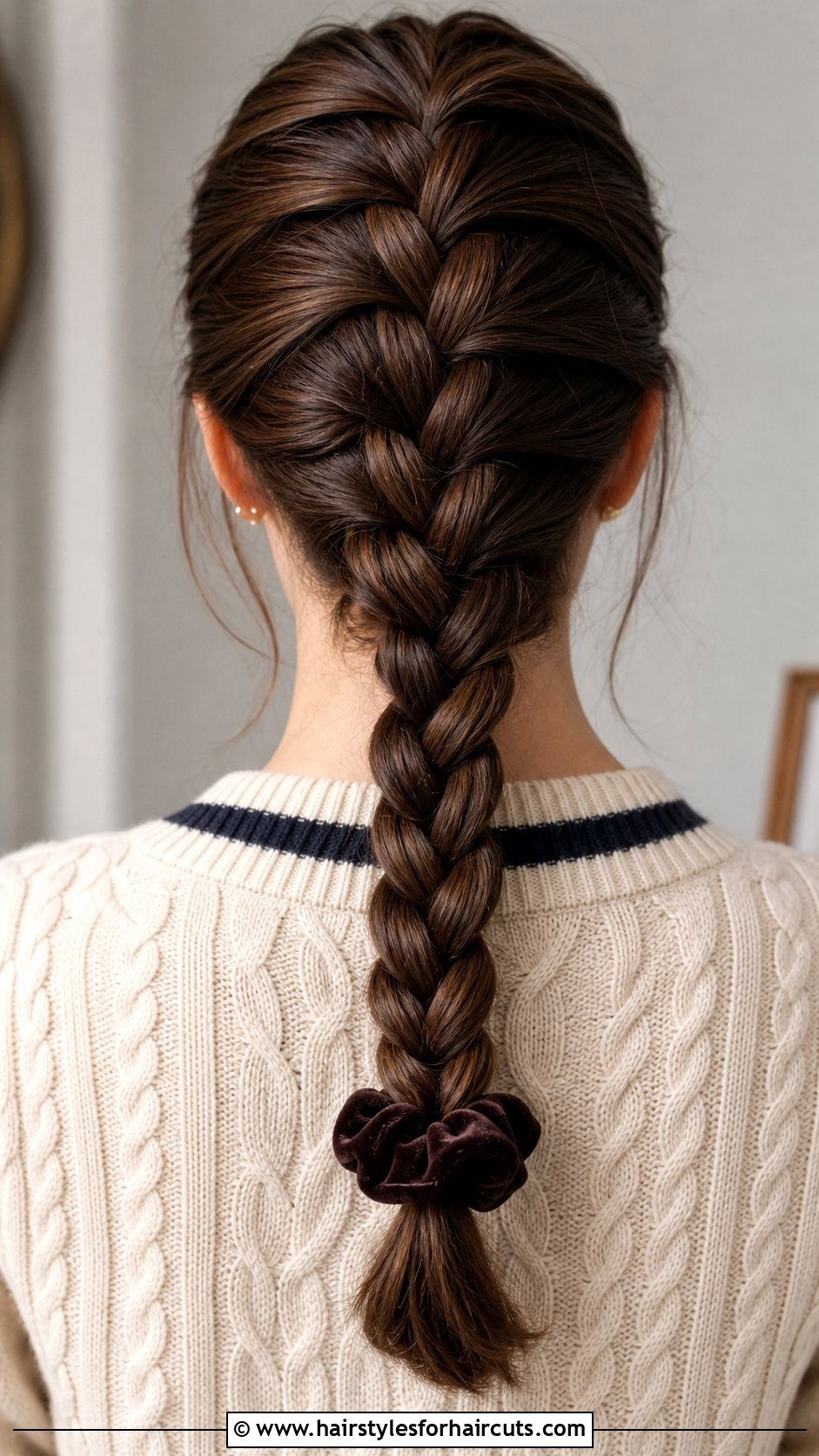 Scrunchie Topped French Braid - 25 scrunchie hairstyles for thin hair - 25 scrunchie hairstyles for thin hair