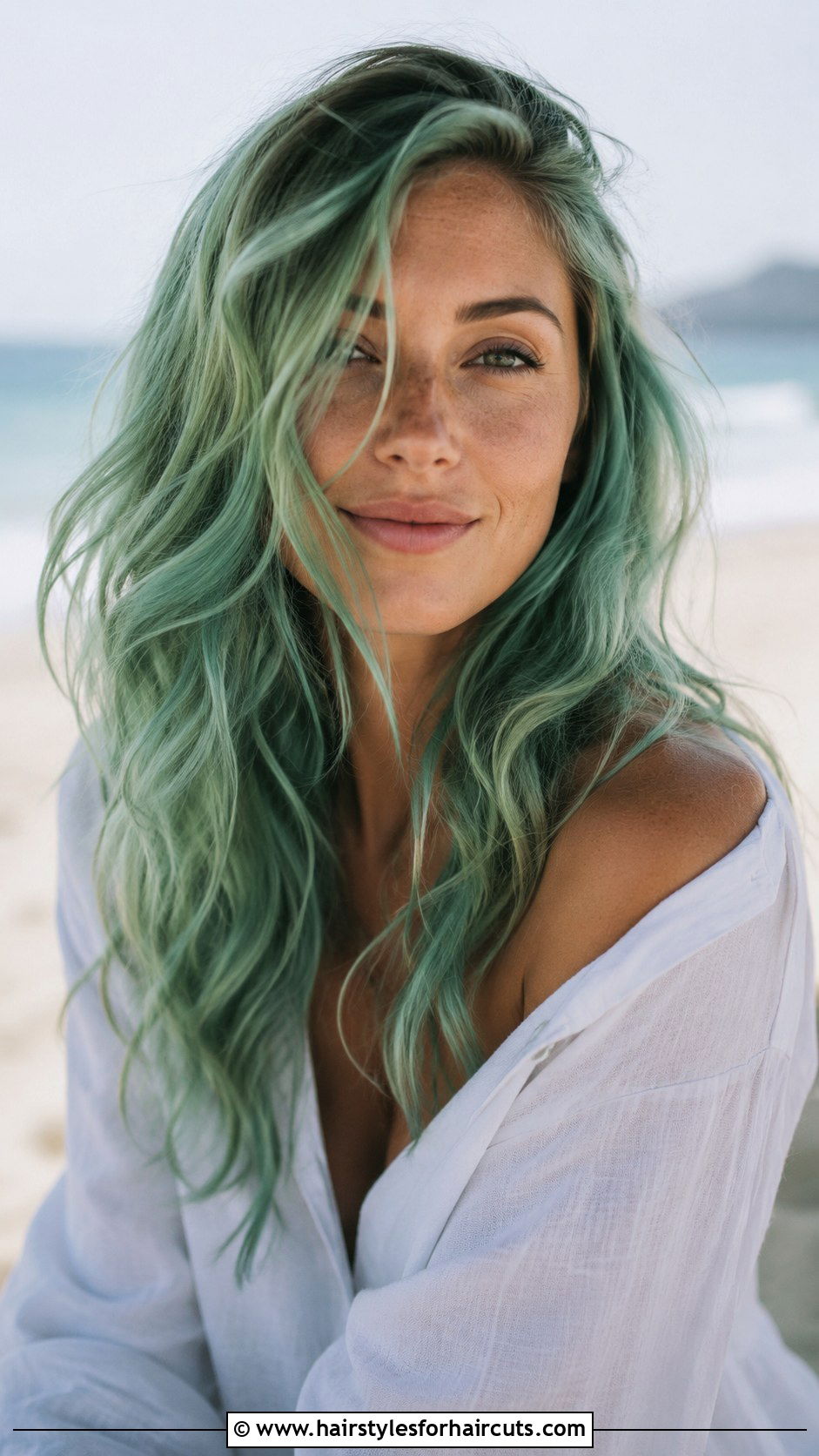 Seafoam Green Beach Waves - 25 green hairstyles - 25 green hairstyles
