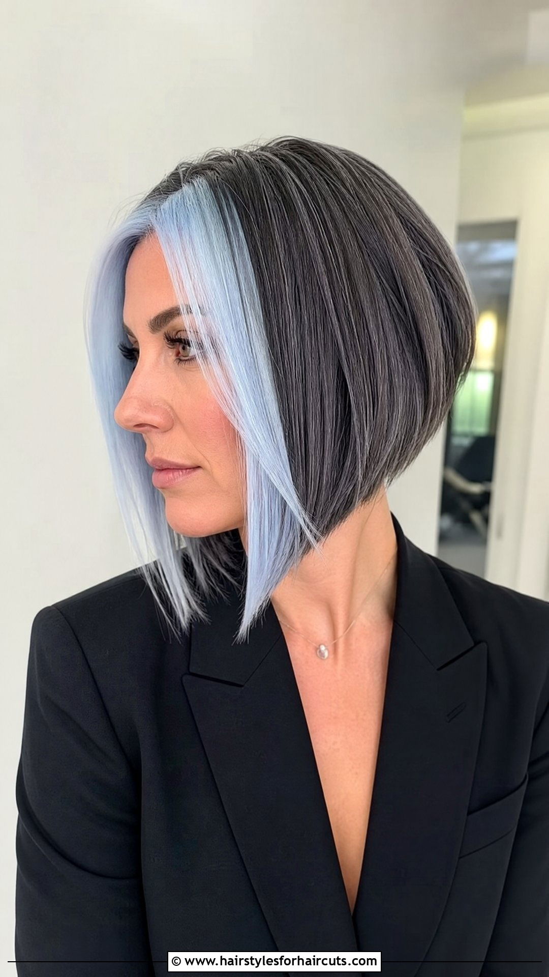 Short Angled Bob With Icy Blue Front - 25 e girl hairstyles short hair - 25 e girl hairstyles short hair