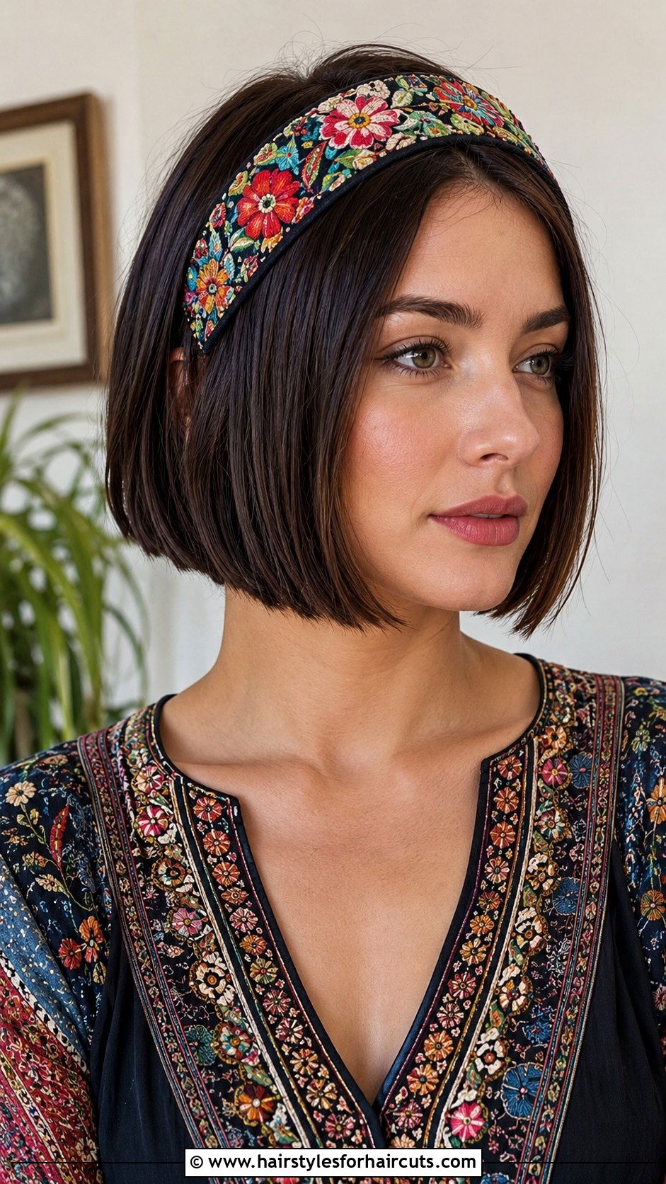 Short Blunt Bob With Embroidered Headband - 25 1920s hairstyles for short hair with headband - 25 1920s hairstyles for short hair with headband