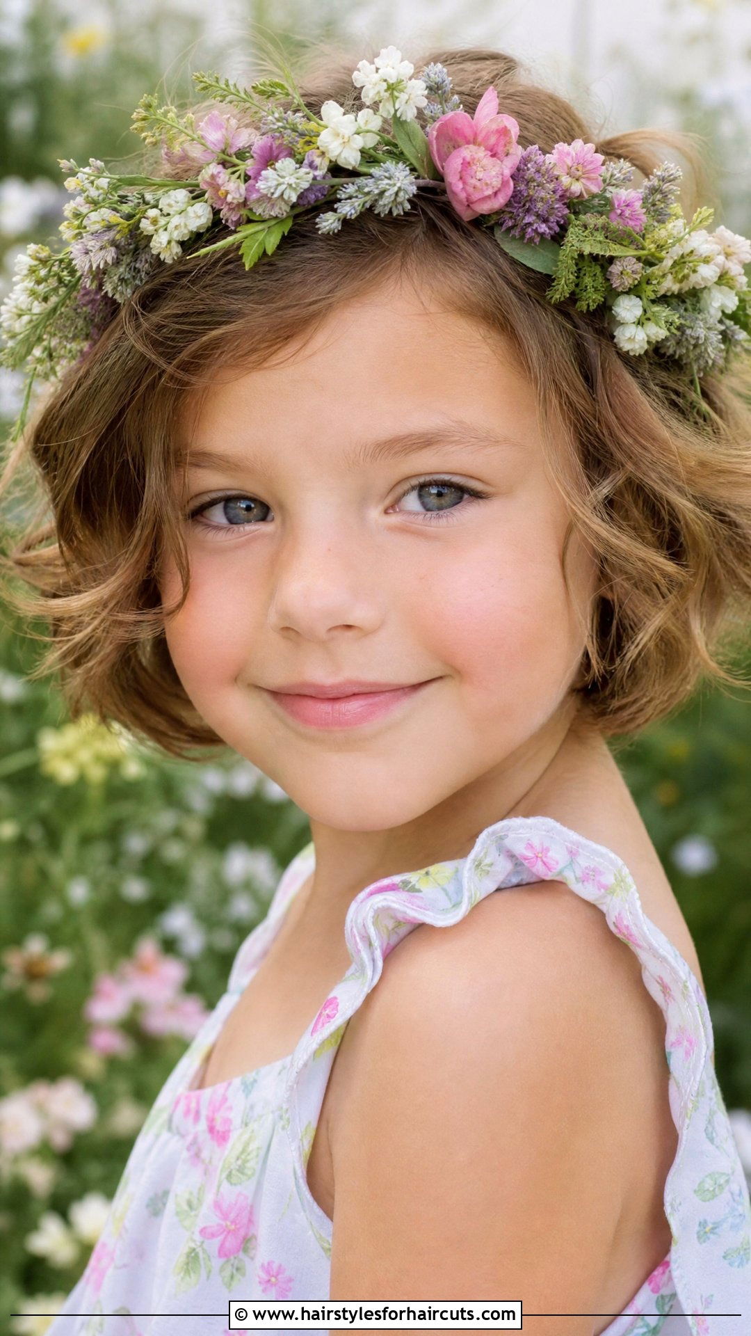 Short Bob With Flower Crown - 25 flower girl hairstyles for short hair - 25 flower girl hairstyles for short hair