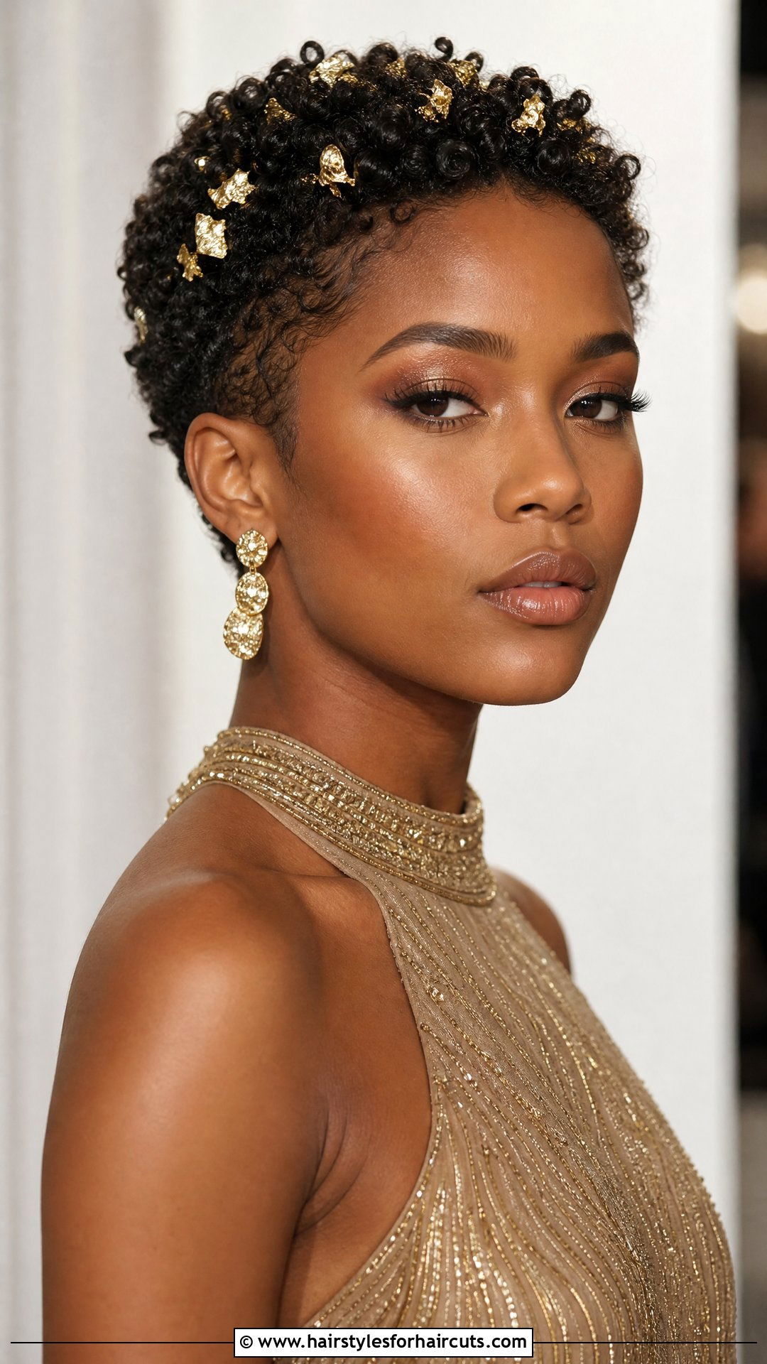 Short Curly Hair With Gold Leaf Accents - 25 wedding hairstyles for short curly hair - 25 wedding hairstyles for short curly hair