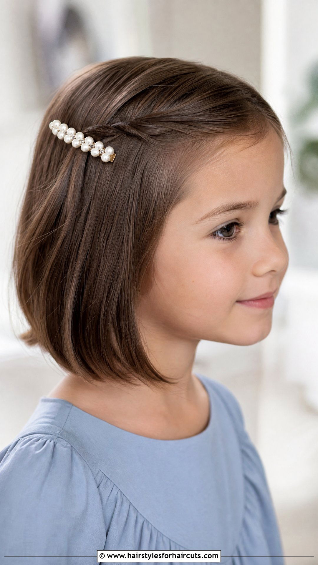 Short Hair With Twist And Pearl Barrette - 25 flower girl hairstyles for short hair - 25 flower girl hairstyles for short hair