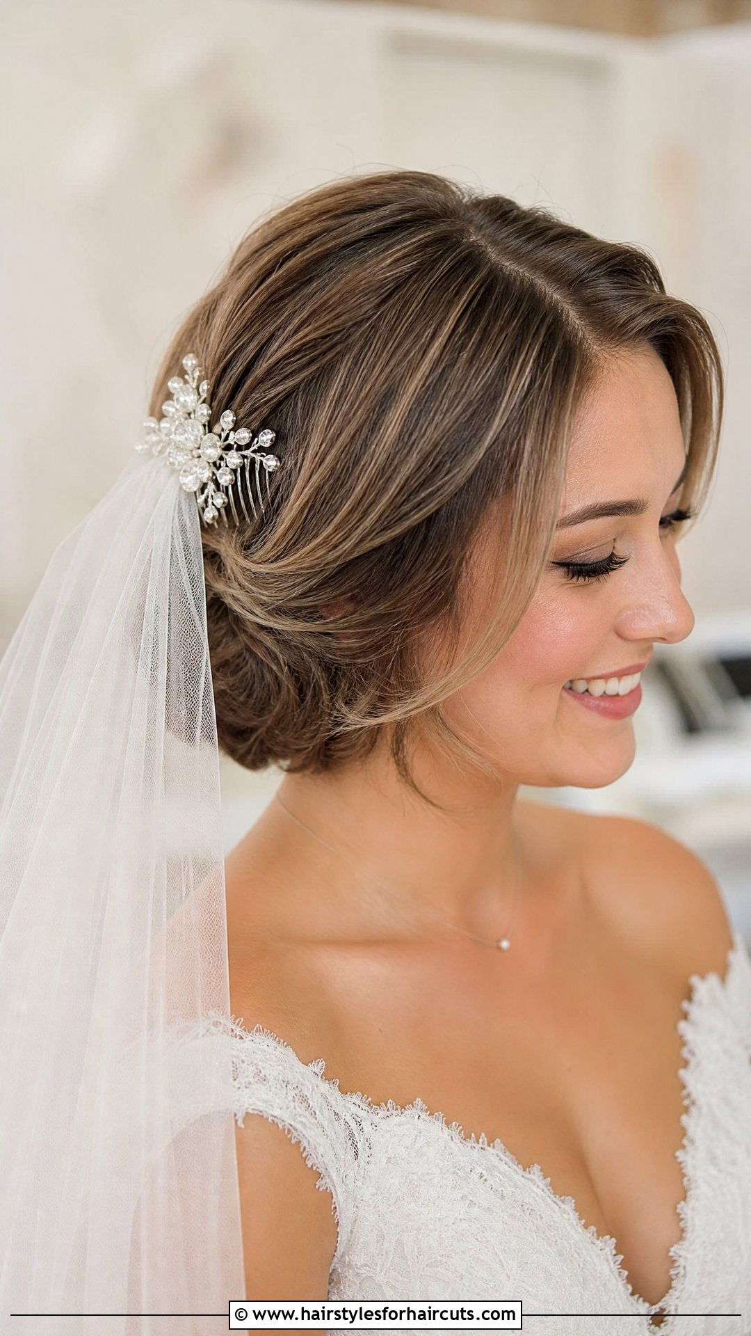 Short Hair With Veil And Comb - 25 wedding hairstyles short hair - 25 wedding hairstyles short hair