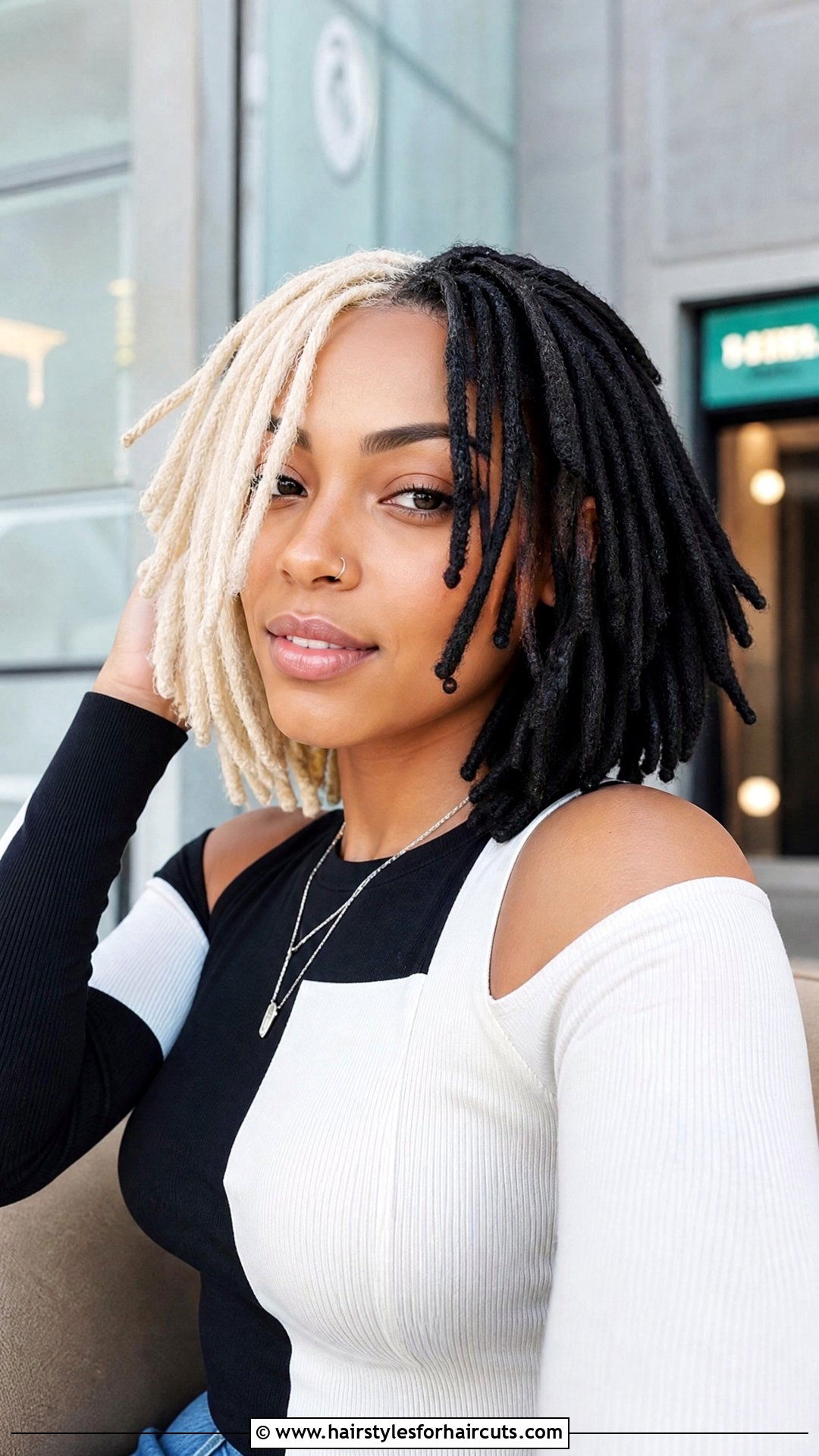 Short Locs With Color Block - 25 hairstyles for short locs - 25 hairstyles for short locs