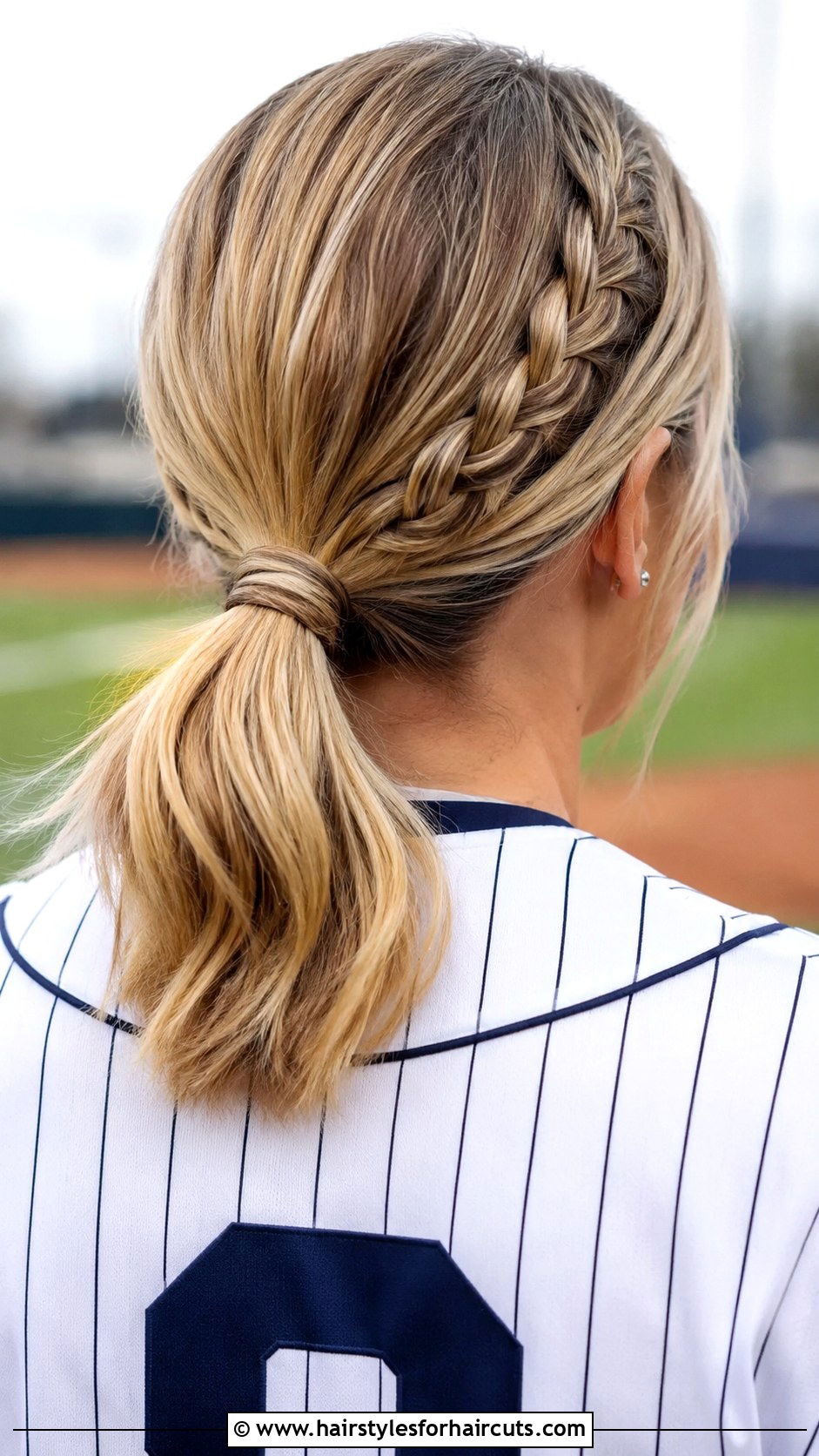 Short Ponytail With Braid Wrap - 25 cute softball hairstyles for short hair - 25 cute softball hairstyles for short hair