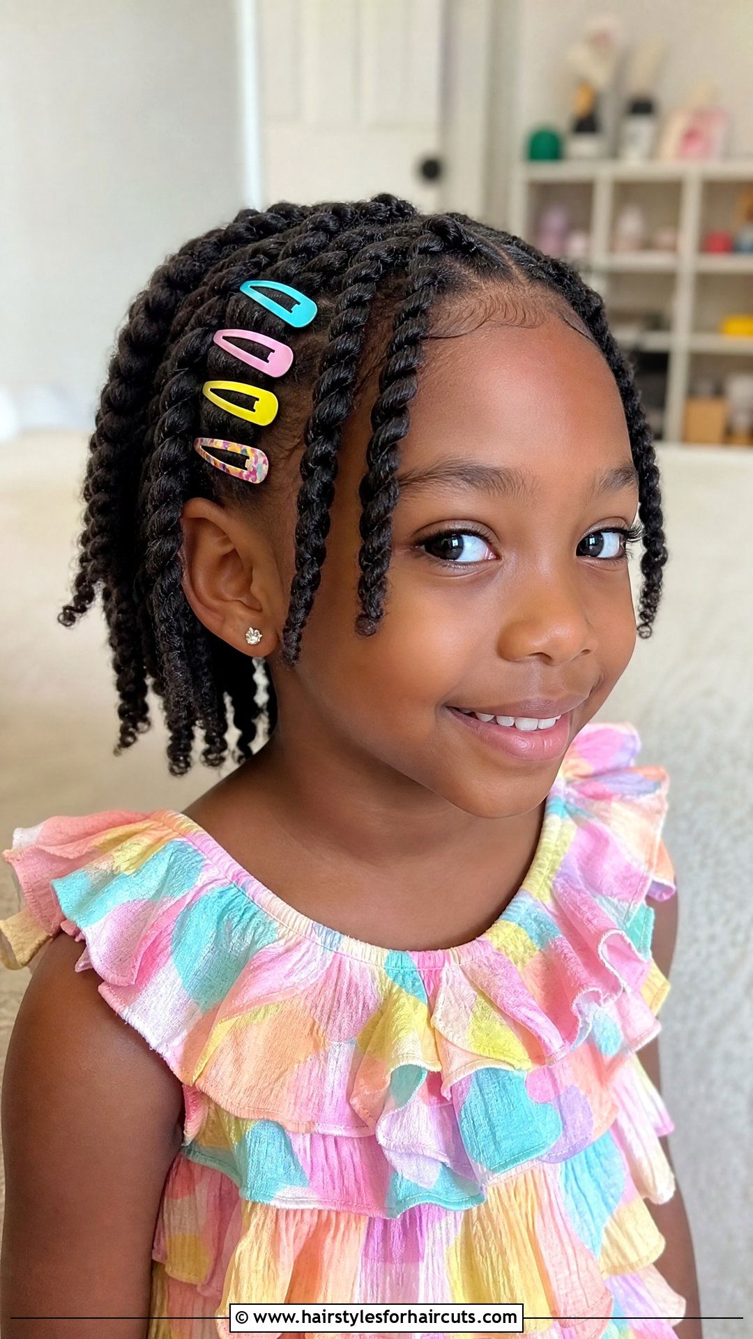 Short Twists With Barrettes - 25 black hairstyles for kids short hair - 25 black hairstyles for kids short hair