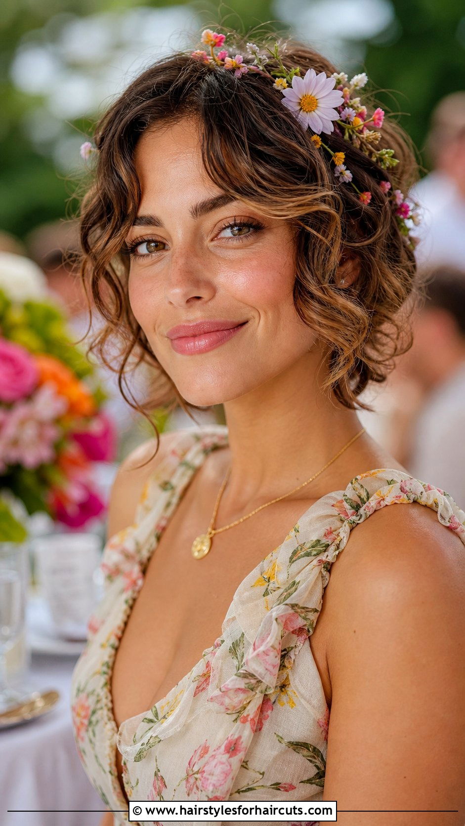 Short Wavy Hair With Fresh Flowers - 25 wedding hairstyles for short wavy hair - 25 wedding hairstyles for short wavy hair