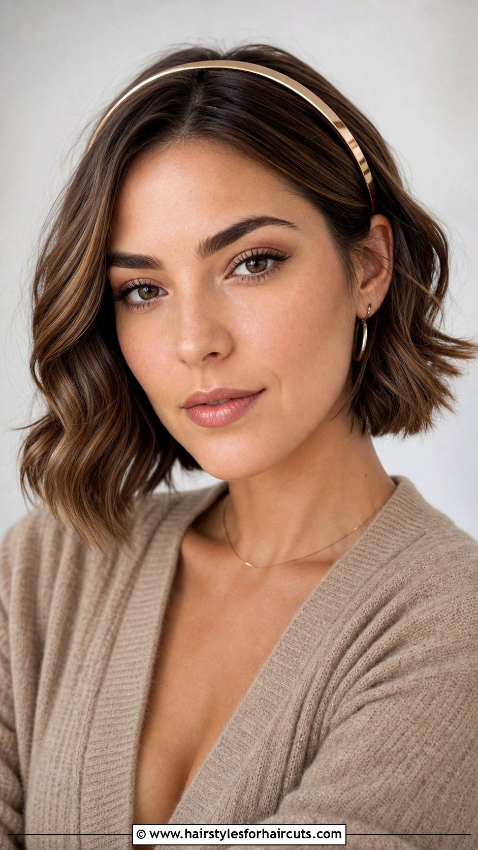 Short Wavy Lob With Headband - 25 work hairstyles for short hair - 25 work hairstyles for short hair