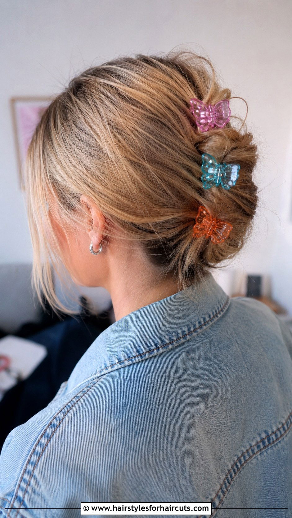 Short Y2K Butterfly Clip Updo - 25 y2k hairstyles for short hair - 25 y2k hairstyles for short hair