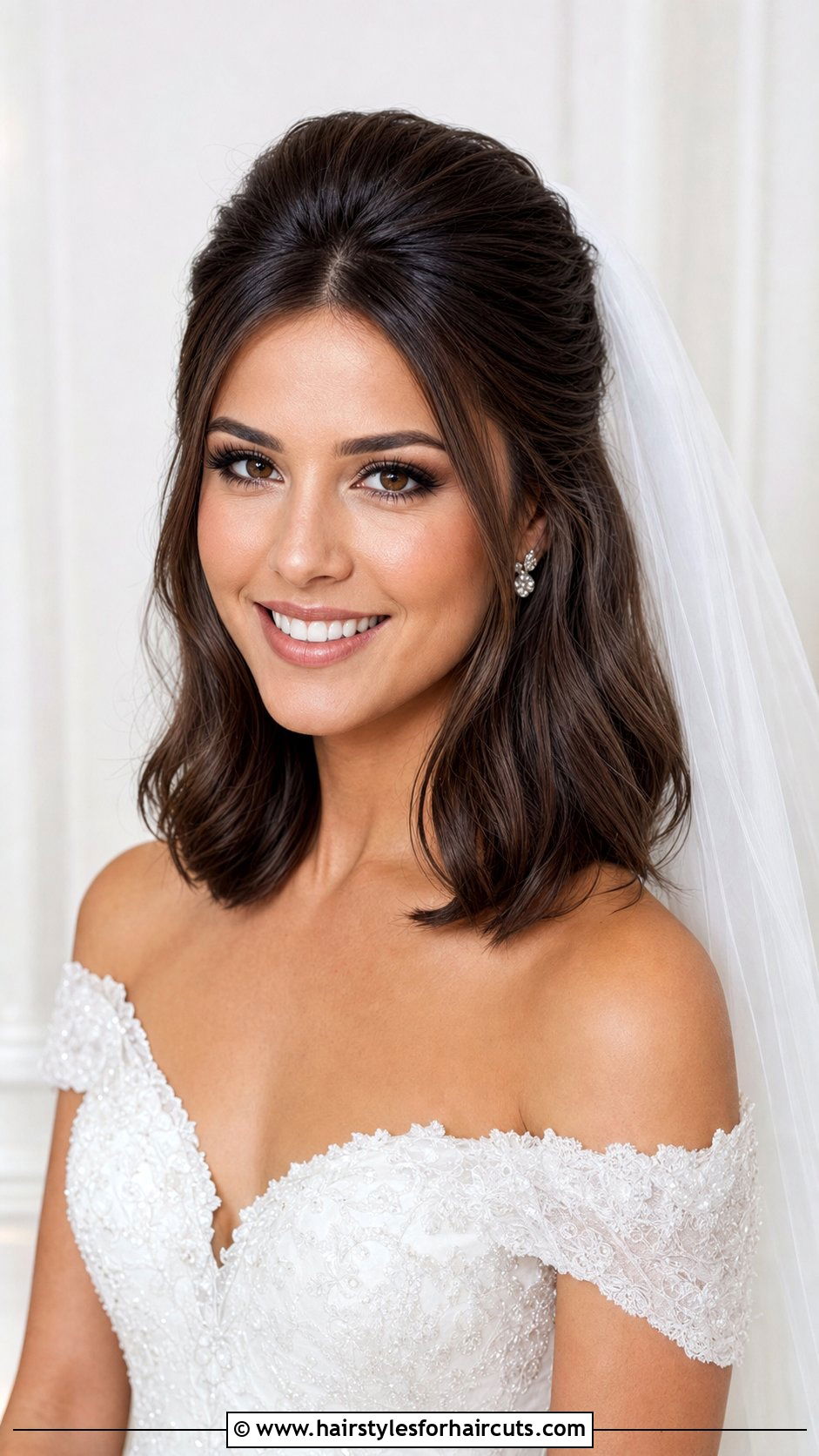 Shoulder Length Hair With Veil Bump - 25 wedding hairstyles for shoulder length hair - 25 wedding hairstyles for shoulder length hair