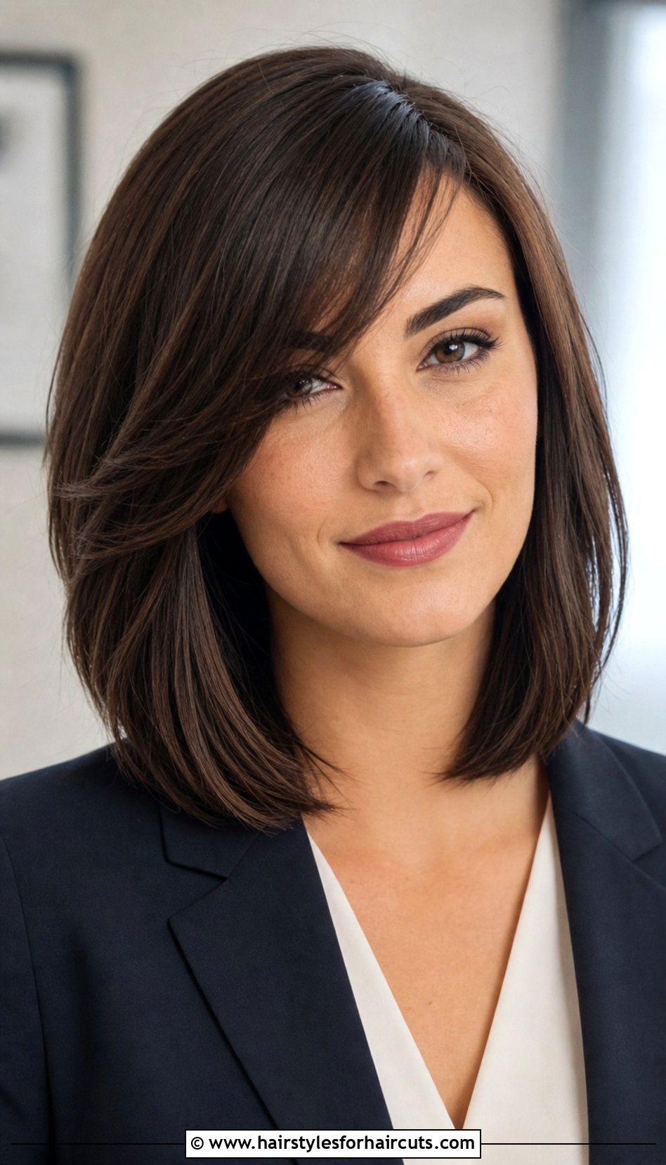 Shoulder Length Lob With Side Swept Bangs - 25 haircuts styles for women with bangs - 25 haircuts styles for women with bangs