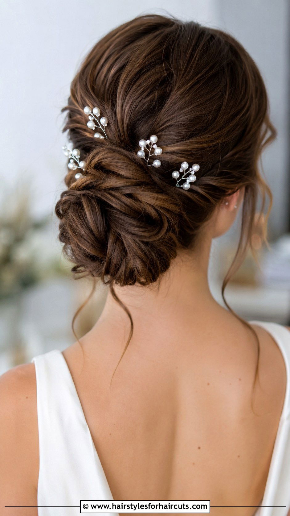 Shoulder Length Updo With Pearl Pins - 25 bridal hairstyles shoulder length hair - 25 bridal hairstyles shoulder length hair
