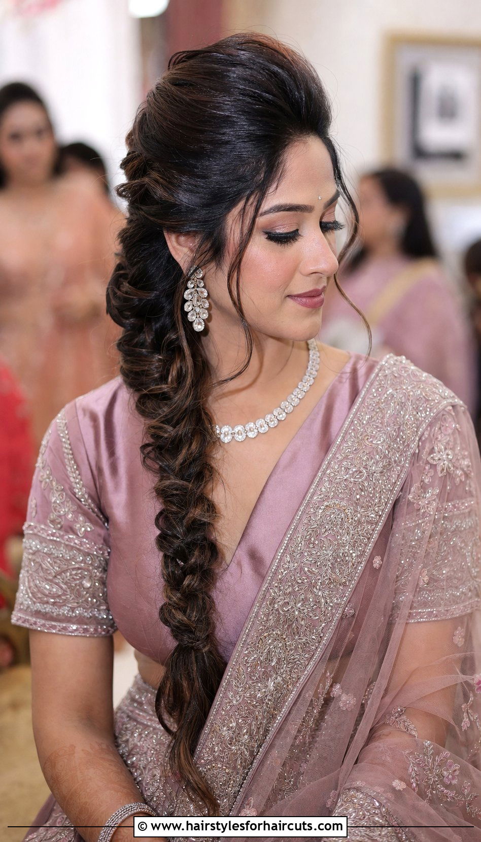 Side Braid With Puff - 25 hairstyles for saree - 25 hairstyles for saree