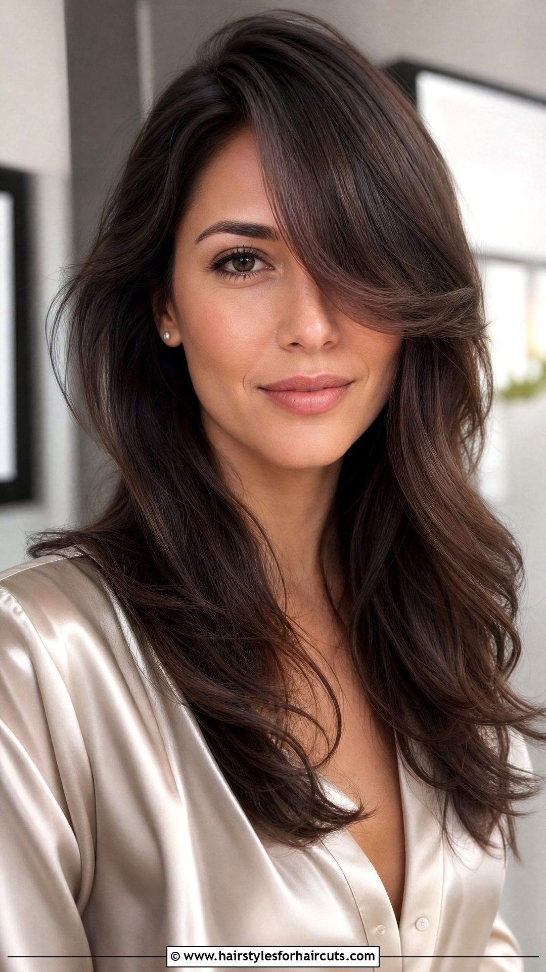 Side Part Long Hair With Side Swept Bangs - 25 female haircuts for long hair side part - 25 female haircuts for long hair side part