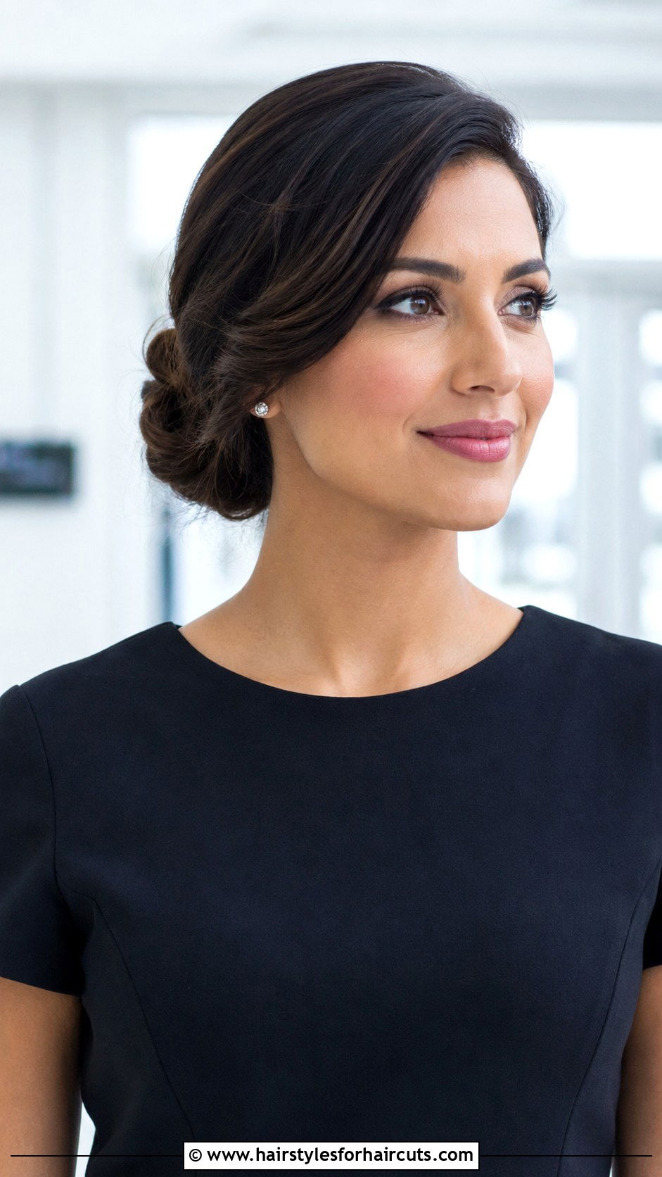 Side Part Low Bun - 25 bun hairstyles for relaxed hair - 25 bun hairstyles for relaxed hair