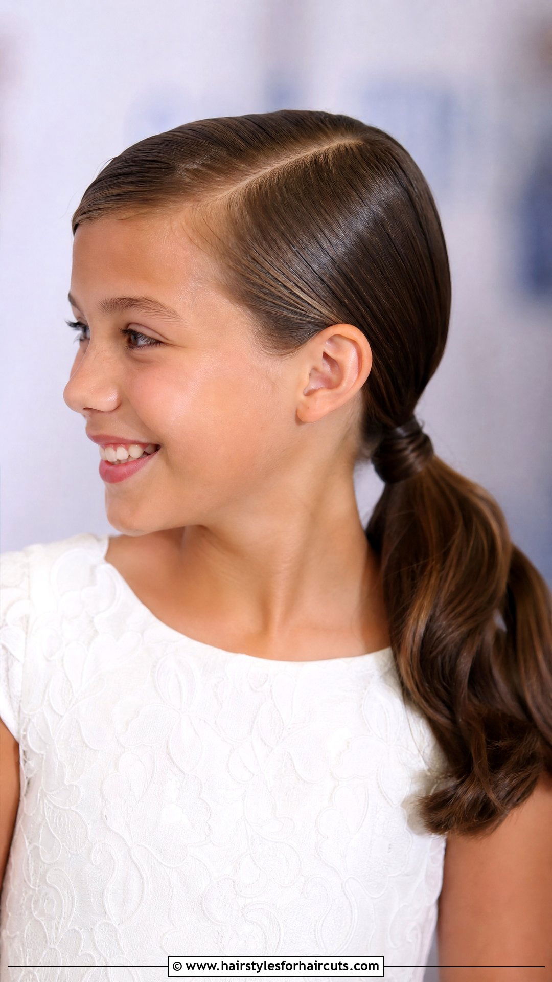 Side Part Low Ponytail - 25 first communion hairstyles - 25 first communion hairstyles