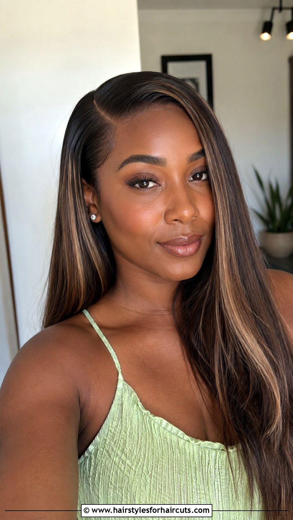 Side Part Straight Sew In With Subtle Highlights - 25 side part straight hair sew in hairstyles - 25 side part straight hair sew in hairstyles
