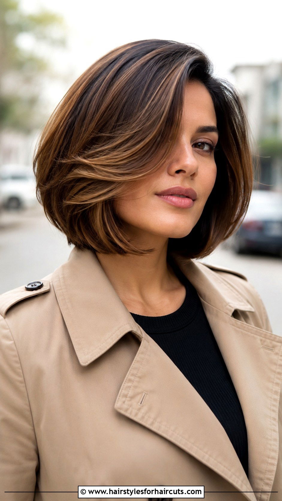 Side Parted Angled Bob - 25 haircuts for round faces and thick hair - 25 haircuts for round faces and thick hair