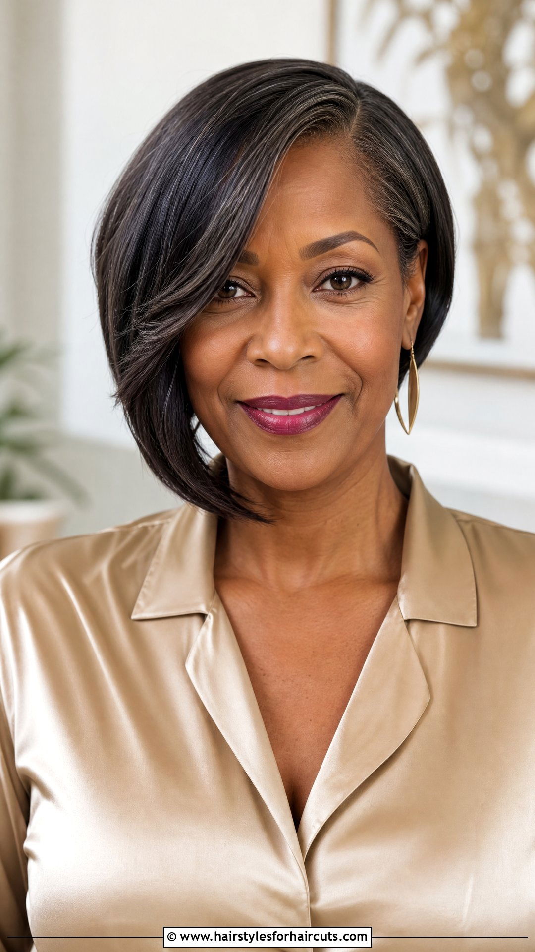 Side Parted Asymmetrical Bob - 25 hairstyles for black women over 50 - 25 hairstyles for black women over 50