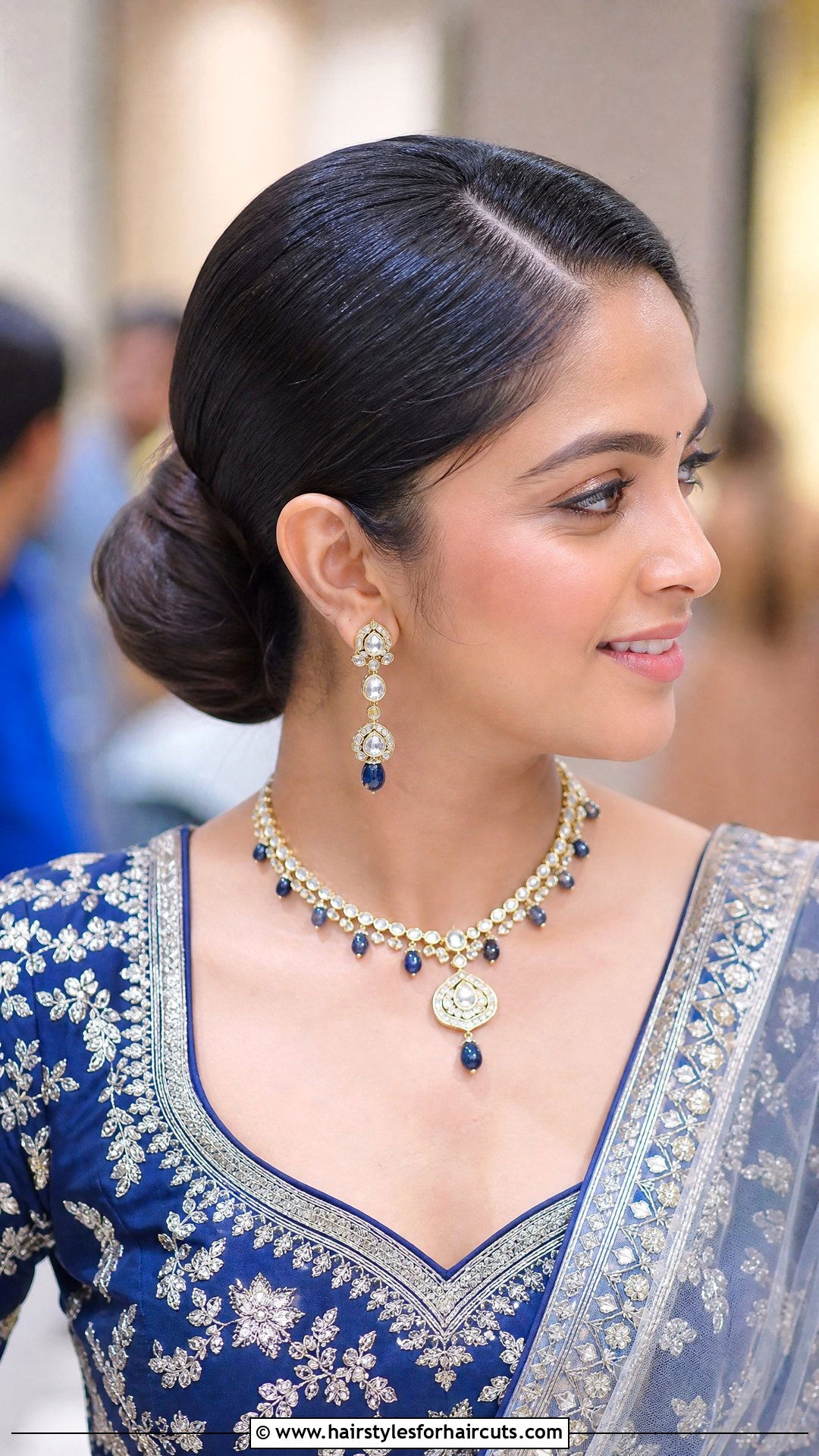 Side Parted Chignon - 25 mehndi hairstyles - 25 mehndi hairstyles