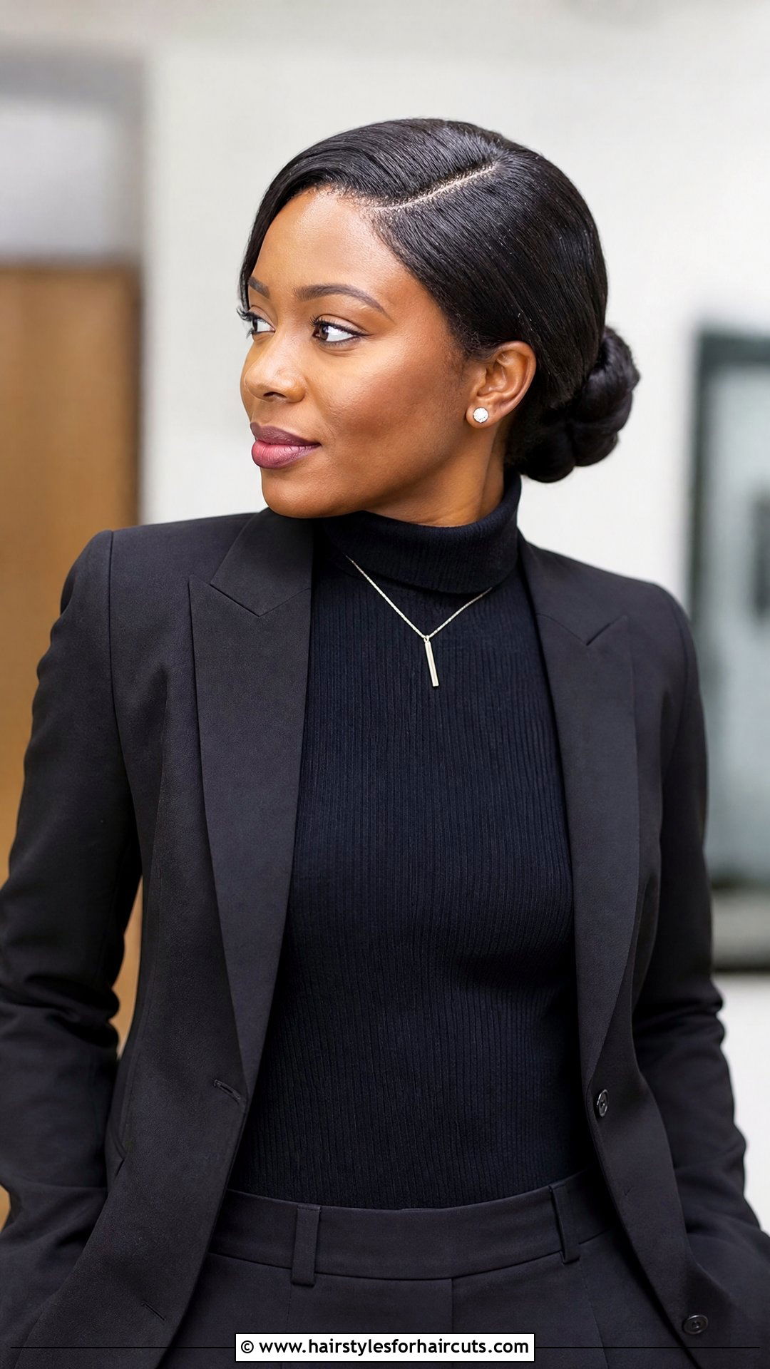 Side Parted Chignon Updo - 25 updo hairstyles for short black hair - 25 updo hairstyles for short black hair