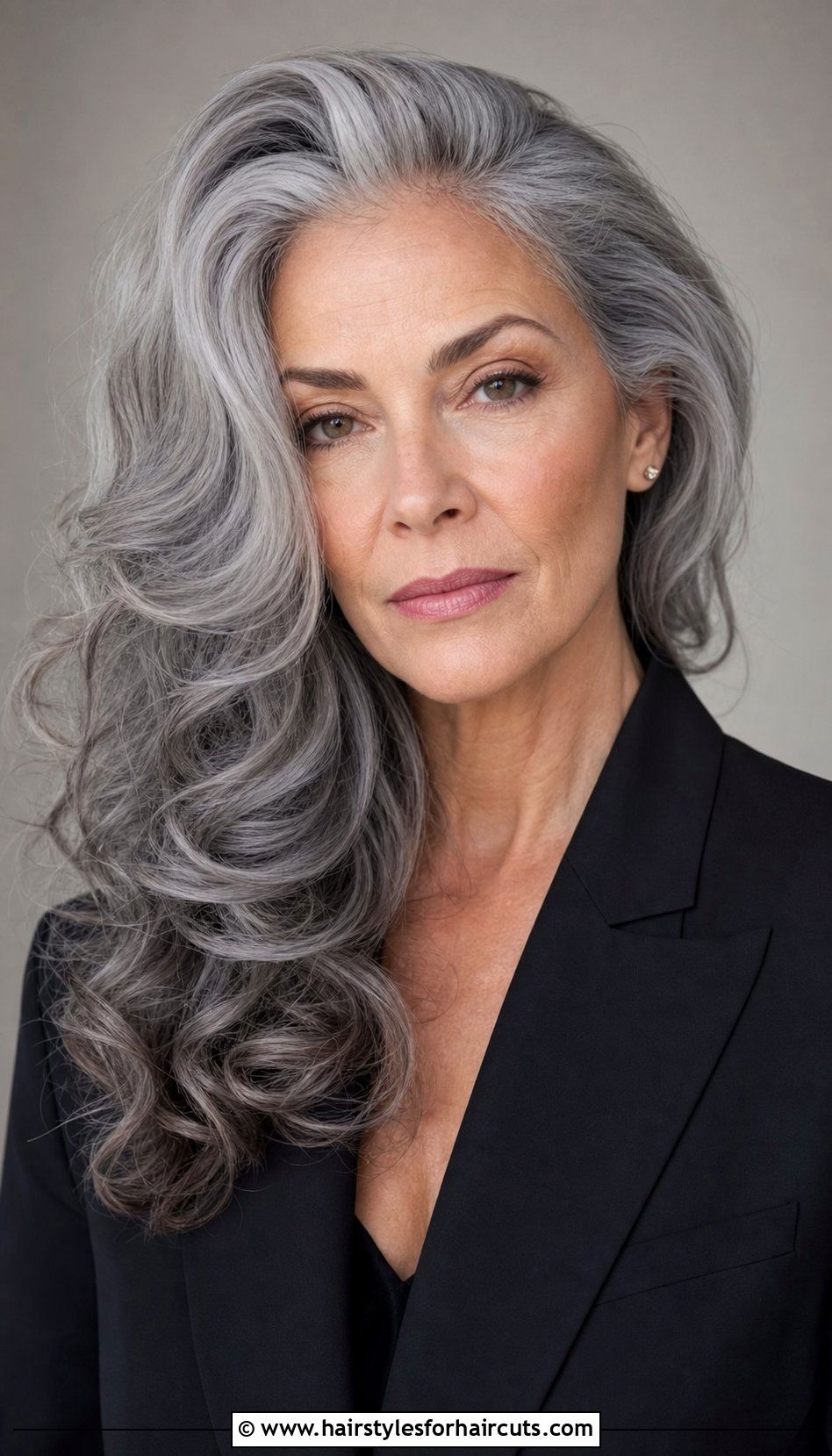 Side Parted Long Grey Curls - 25 long curly grey hairstyles - 25 long curly grey hairstyles