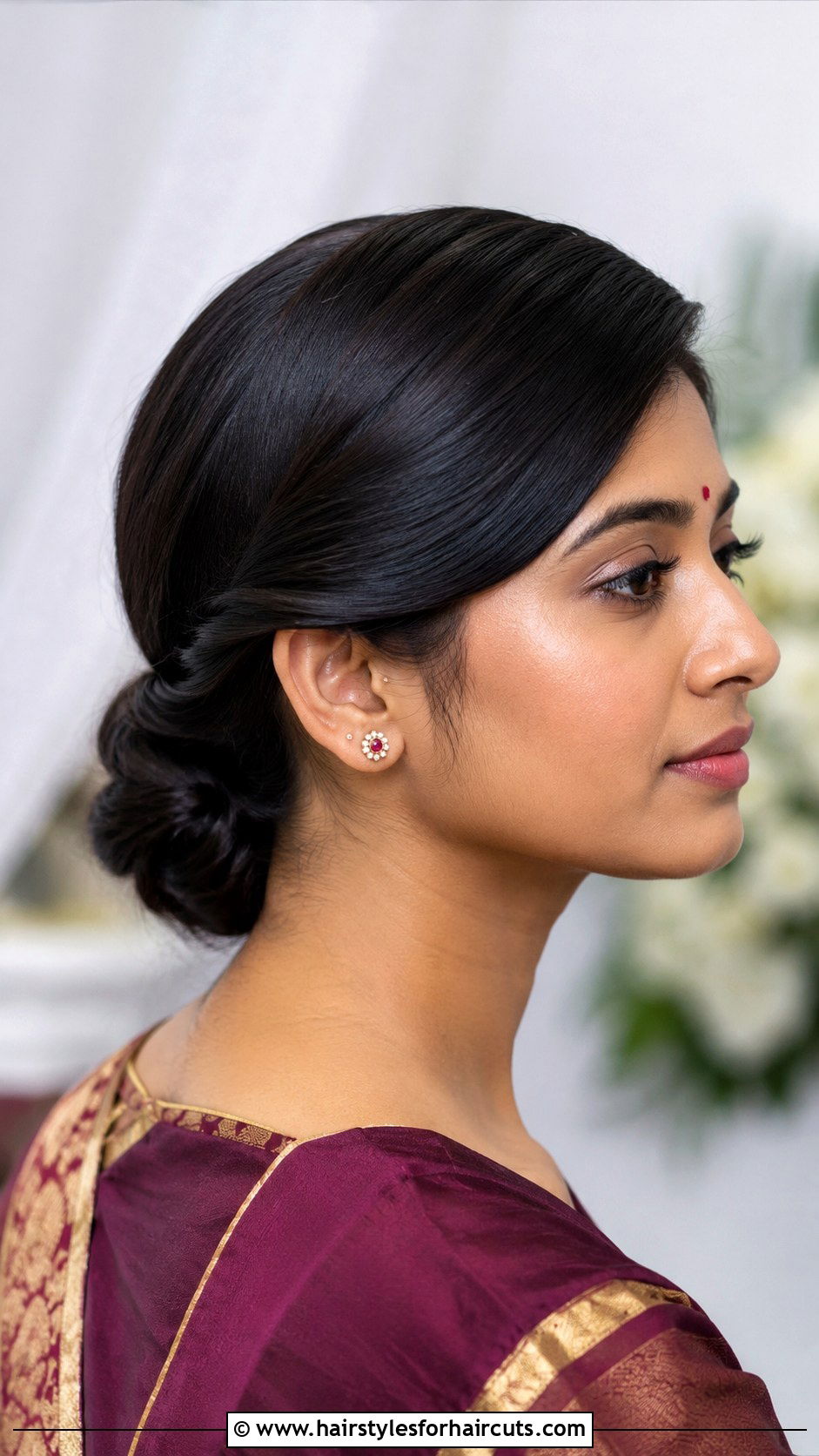 Side Parted Low Bun - 25 diwali hairstyles for long hair - 25 diwali hairstyles for long hair