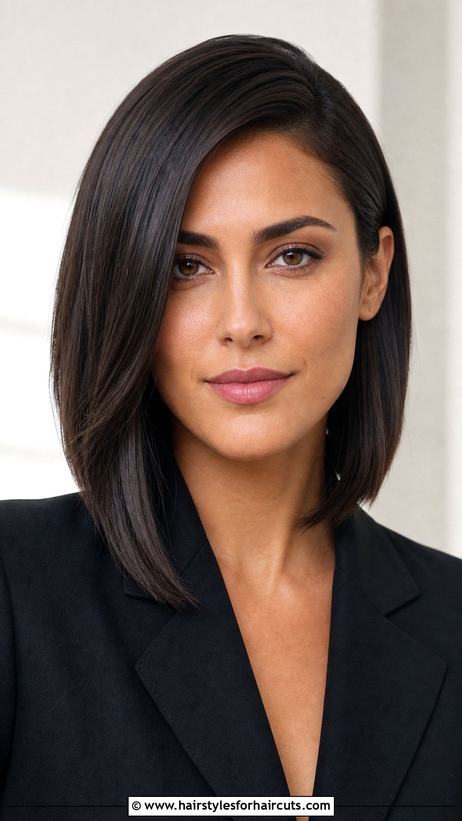 Side Parted Sleek Lob - 25 cute hairstyles for thin shoulder length hair - 25 cute hairstyles for thin shoulder length hair