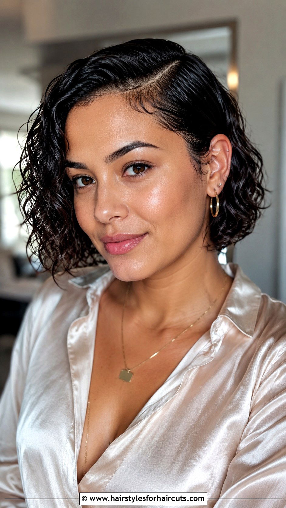 Side Parted Wet Curly Bob - 25 cute hairstyles for wet curly hair - 25 cute hairstyles for wet curly hair