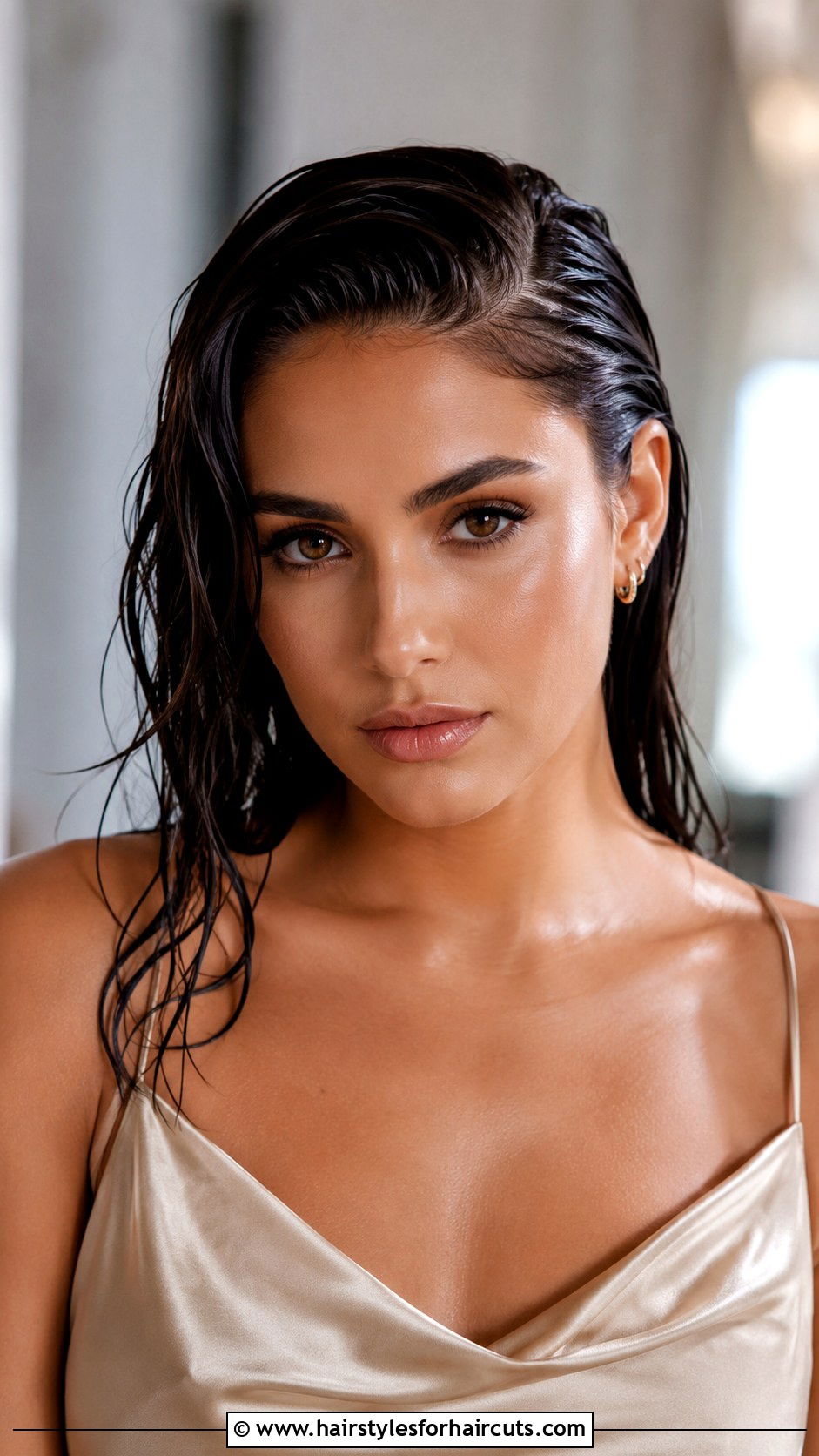 Side Parted Wet Look Hair - 25 cute wet hair hairstyles - 25 cute wet hair hairstyles
