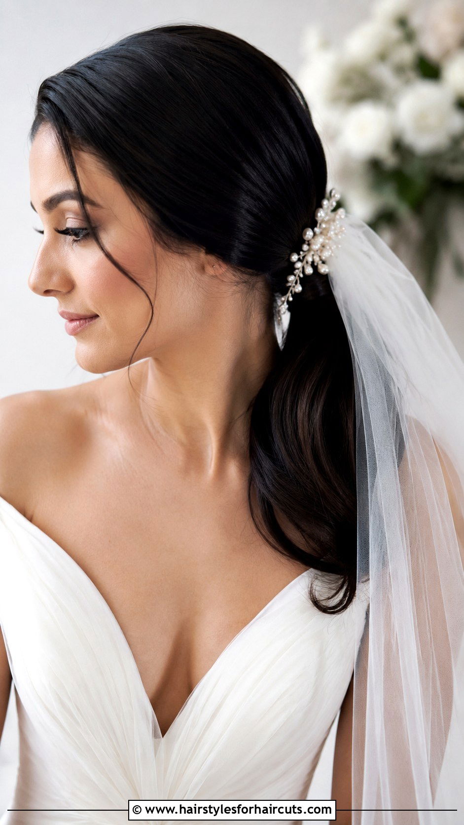 Side Ponytail With Veil - 25 hair to the side wedding hairstyles - 25 hair to the side wedding hairstyles