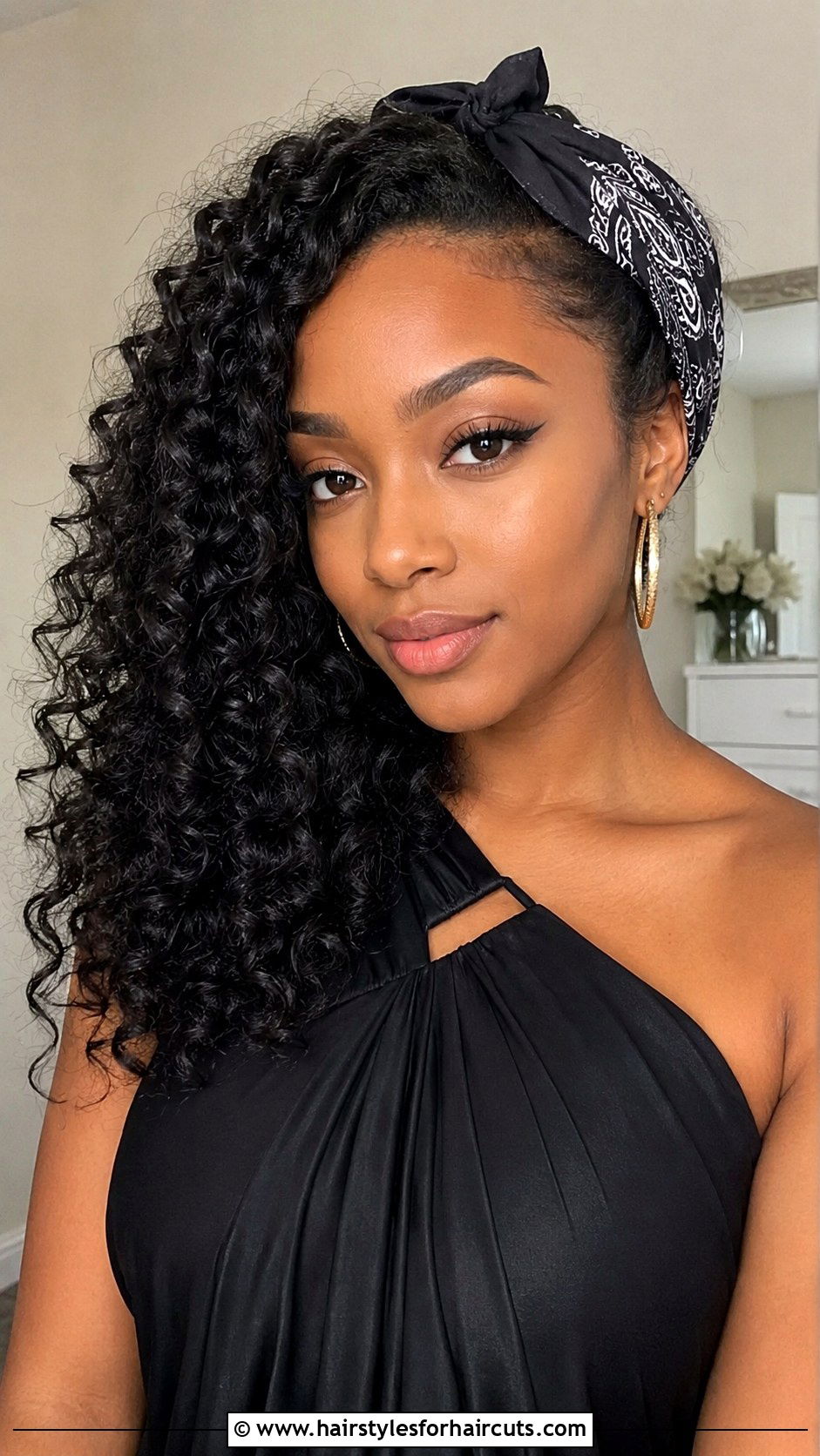 Side Swept Bandana Curly Hair - 25 bandana hairstyles for curly hair - 25 bandana hairstyles for curly hair