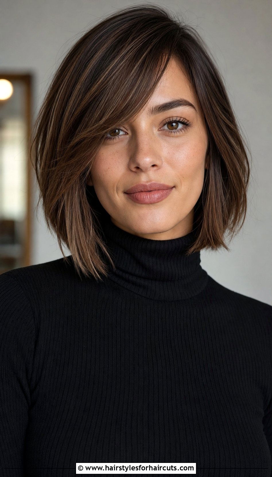 Side Swept Bangs Lob Haircut - 25 haircuts for round faces - 25 haircuts for round faces