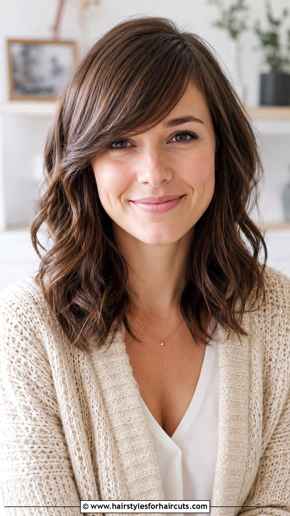 Side Swept Bangs Medium Hair - 25 haircuts for diamond face shape - 25 haircuts for diamond face shape