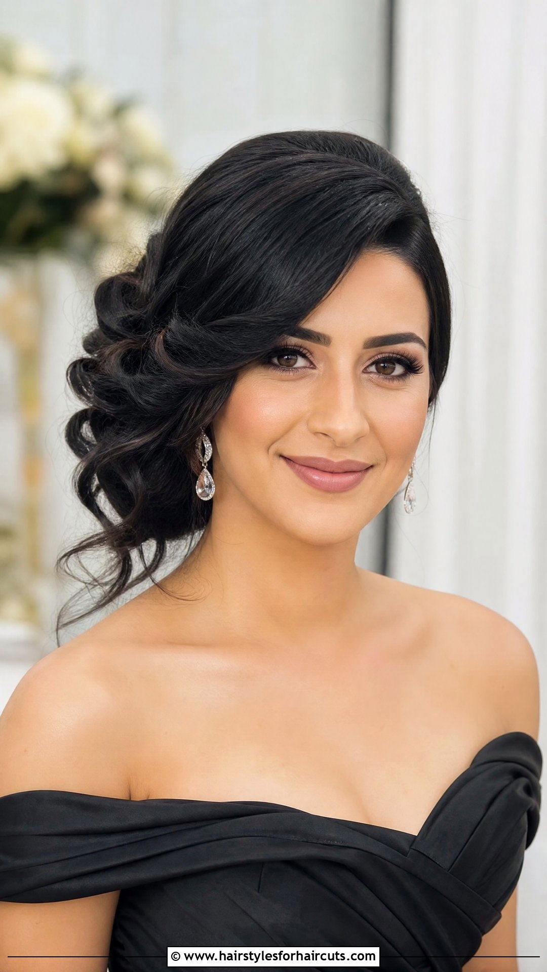 Side Swept Black Updo - 25 black updo hairstyles for long hair - 25 black updo hairstyles for long hair