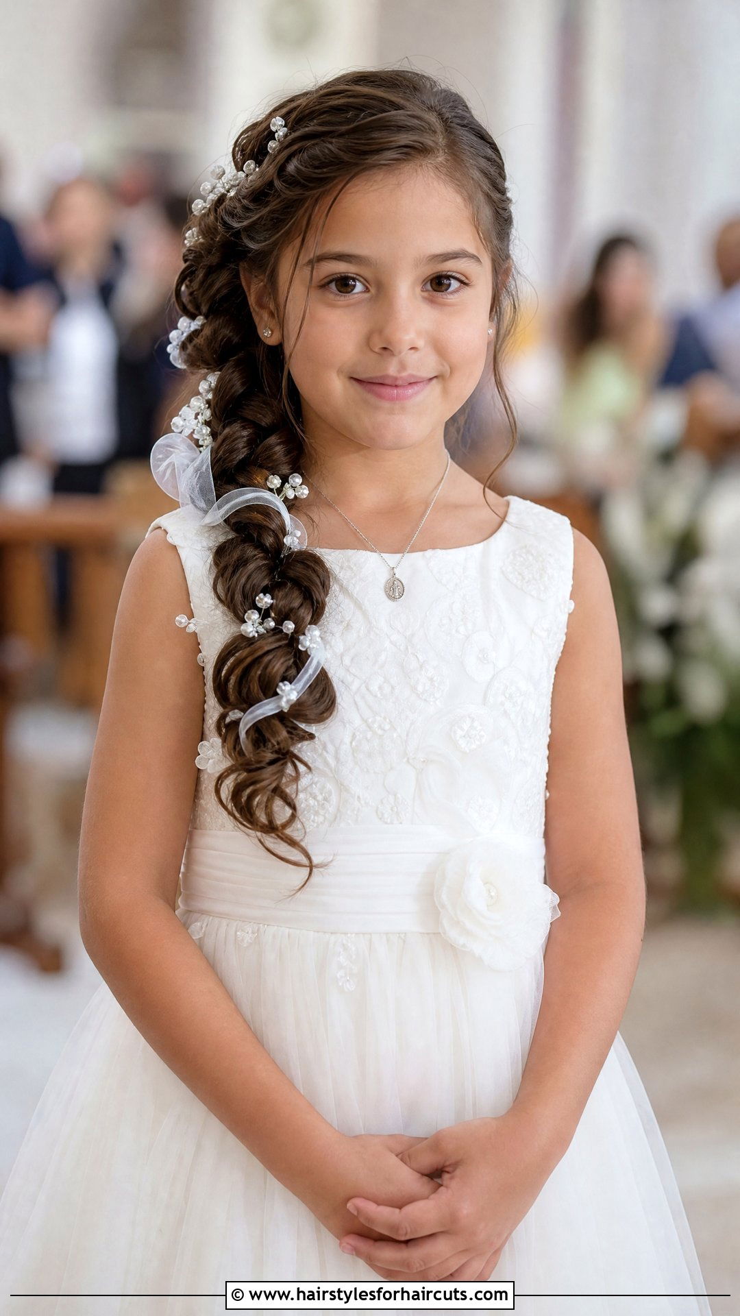 Side Swept Braid For First Communion - 25 hairstyles for first communion - 25 hairstyles for first communion