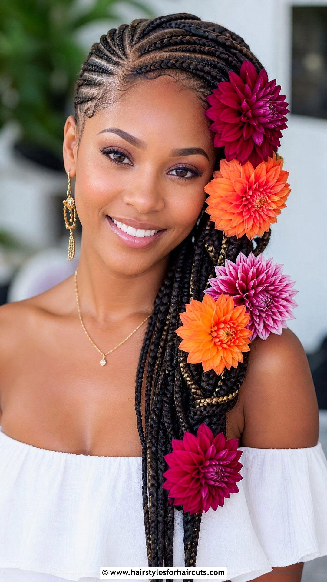 Side Swept Braids With Bold Flowers - 25 hairstyles frida kahlo hair - 25 hairstyles frida kahlo hair