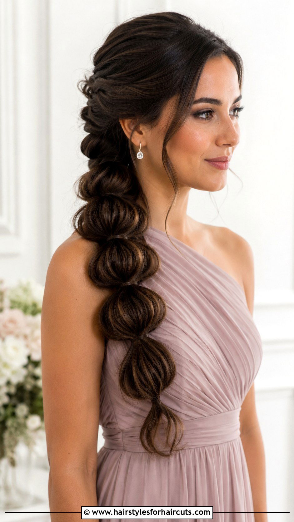 Side Swept Bubble Braid - 25 ball hair ties hairstyles - 25 ball hair ties hairstyles