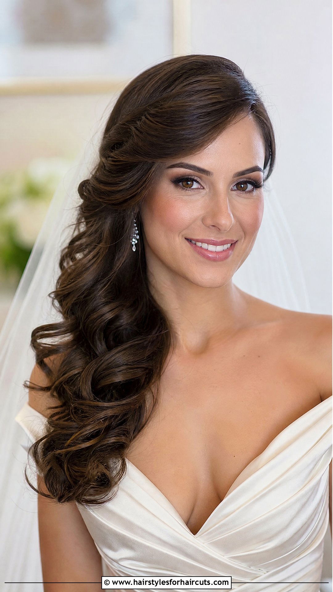 Side Swept Curls Wedding Hairstyle - 25 wedding hairstyles medium hair - 25 wedding hairstyles medium hair