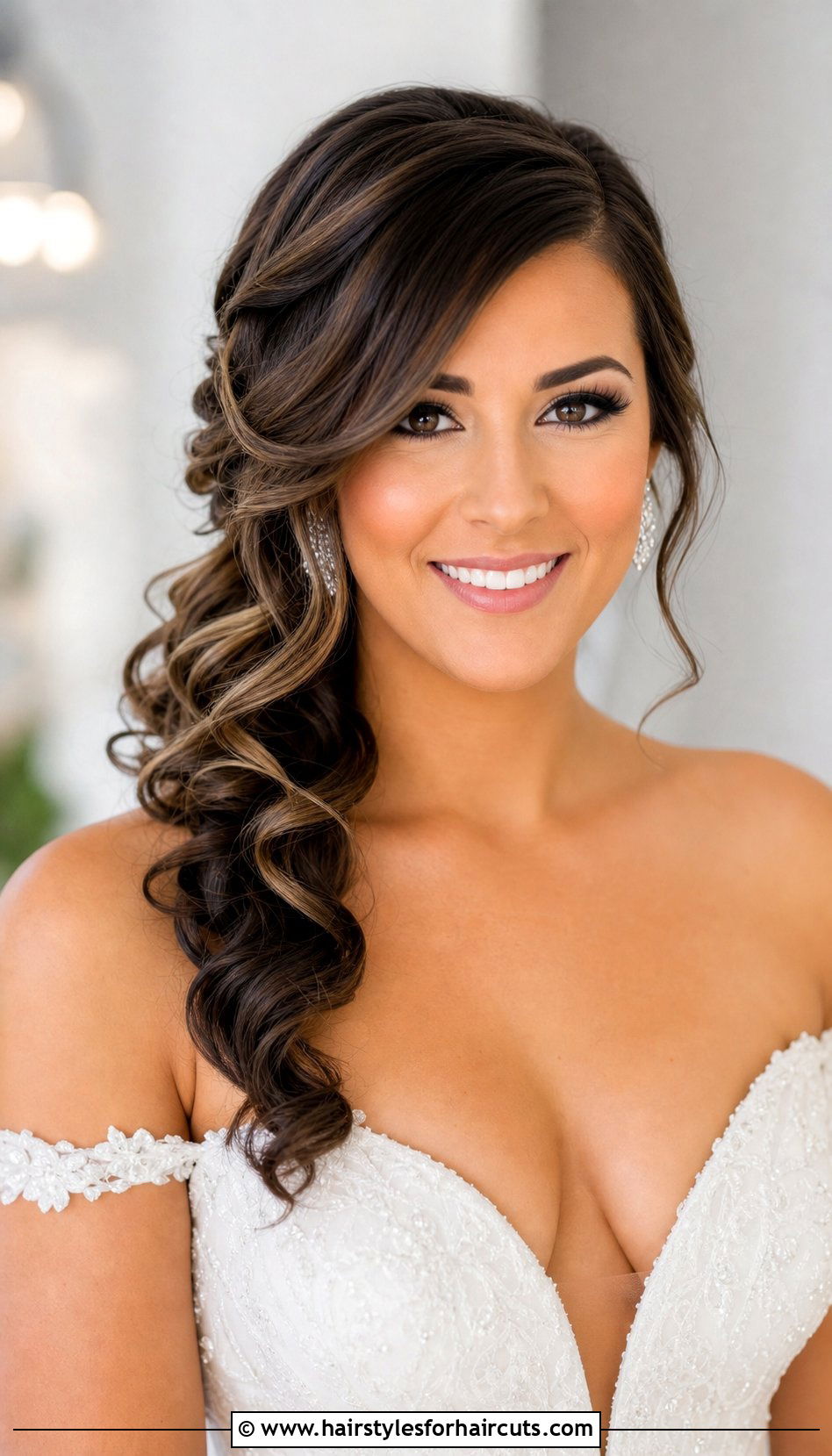 Side Swept Curls Wedding Hairstyle - 25 wedding hairstyles shoulder length - 25 wedding hairstyles shoulder length