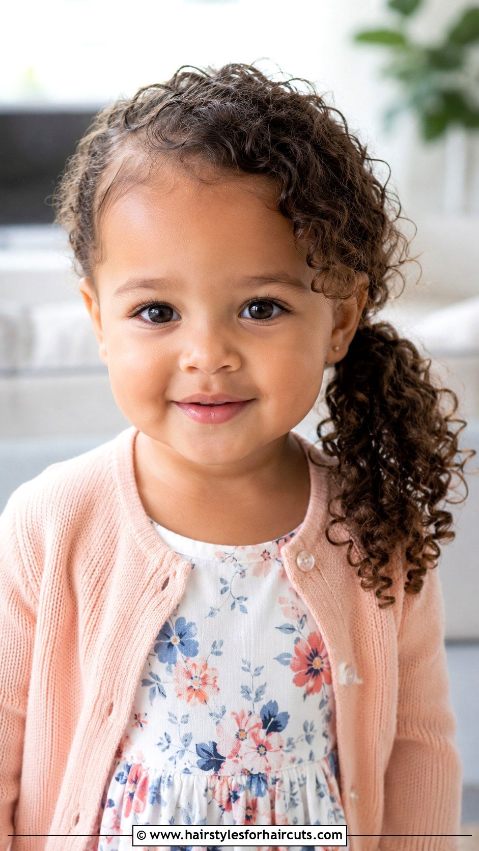 Side Swept Curly Baby Ponytail - 25 curly baby hairstyles - 25 curly baby hairstyles