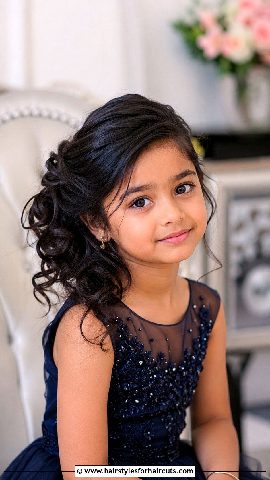 Side Swept Curly Bun - 25 bun hairstyles for black hair little girl - 25 bun hairstyles for black hair little girl